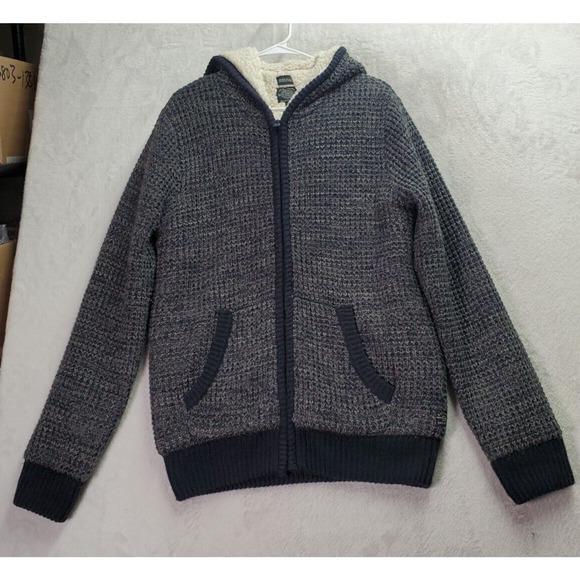 Buffalo by David Bitton Sweater Mens Medium Gray Sherpa Lined Hooded Full Zipper - Picture 1 of 13
